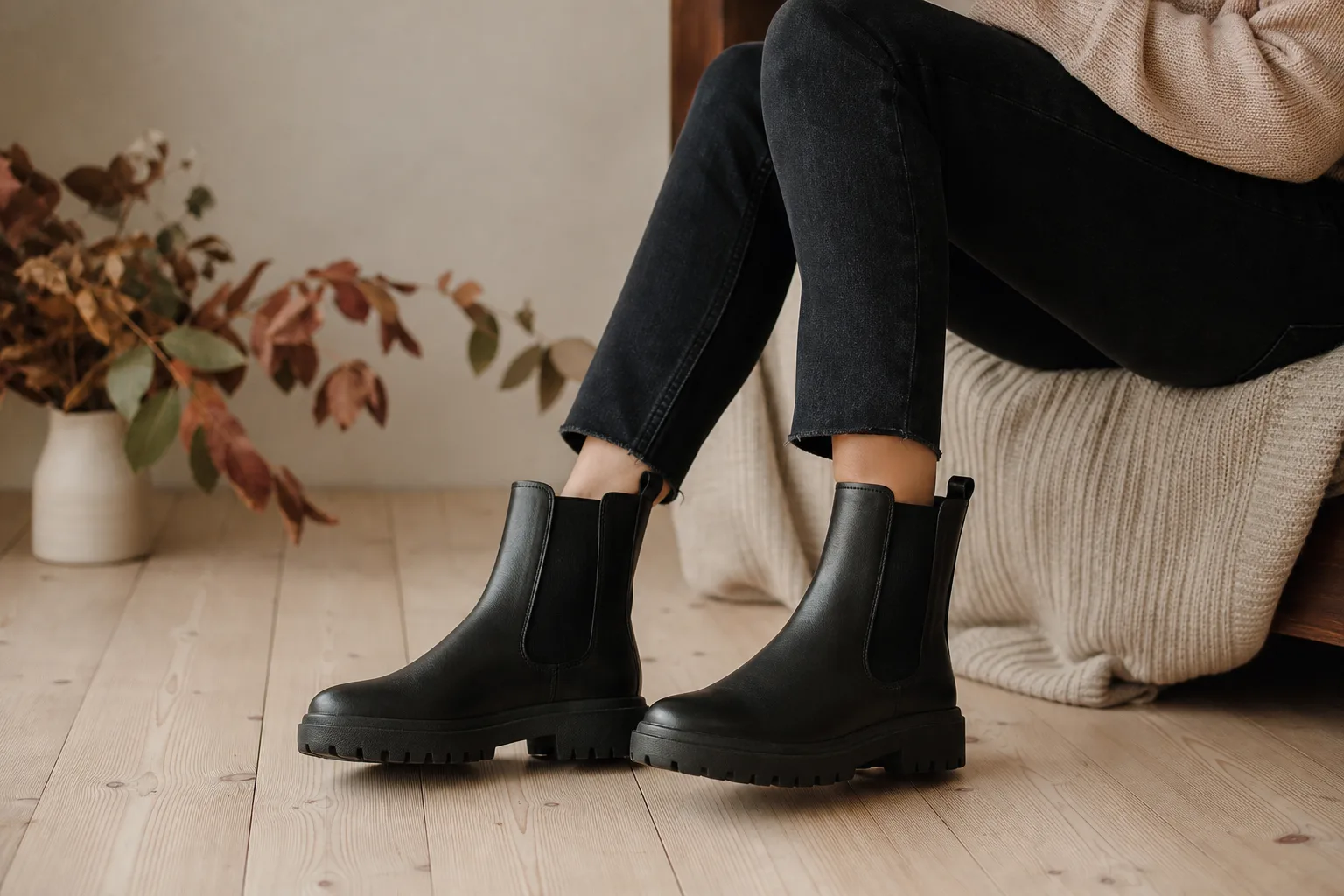 Caprice ankelboots i mjukt läder för dam uppställda mot en ljus vägg