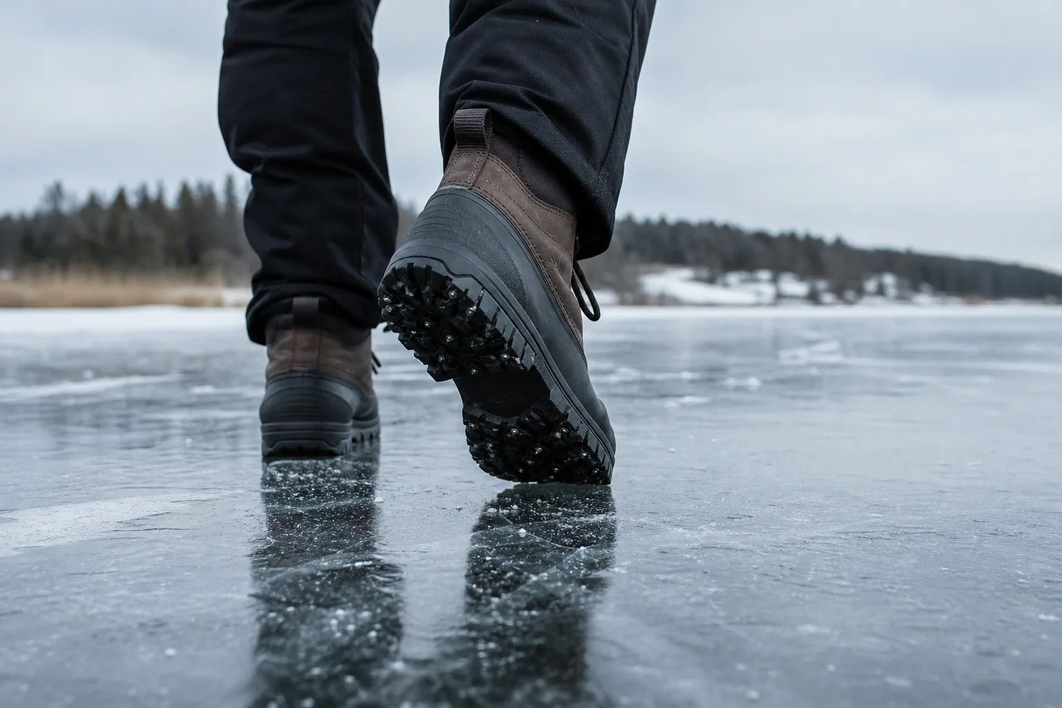 Dubbad Icebug-vinterkänga med grovmönstrad greppsula på isig trottoar